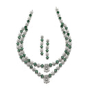 Rhodium-Plated Green American Diamond Studded Star Shaped Layered Necklace & Earrings Jewellery Set