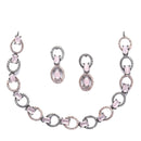 Rose Gold-Plated Gunmetal Toned Pink American Diamond Studded Disc-Shaped Necklace & Earrings Jewellery Set
