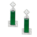 Rhodium-Plated Green American Diamond studded Rectangular Shaped Drop Earrings