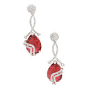 Rhodium-Plated Red & White American Diamond studded Trardrop Shaped Drop Earrings