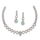 Rhodium-Plated Sea Green American Diamonds Studded Spheroid Necklace & Earrings Jewellery Set