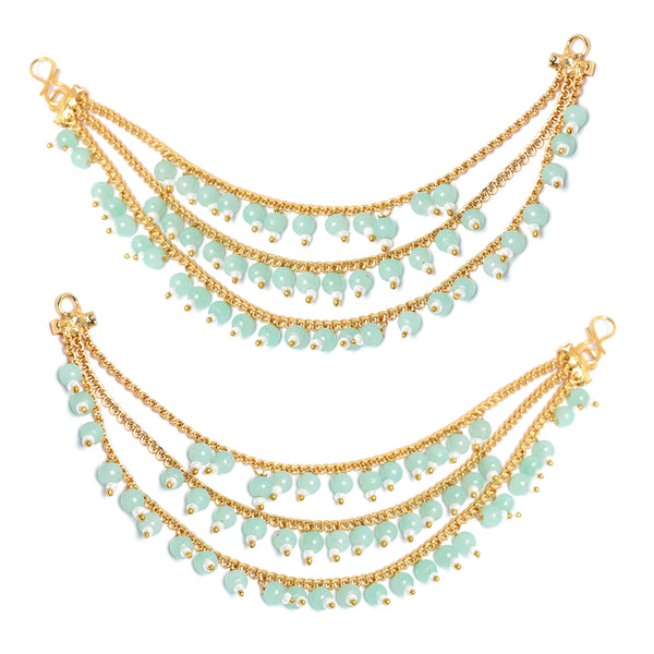 Gold-Plated Sea Green Pearls studded Ear Chains