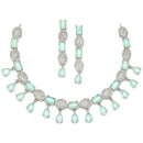 Rhodium-Plated Sea Green American Diamond Studded Intriguing Necklace & Earrings Jewellery Set