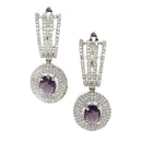 Rhodium-Plated Purple American Diamond studded Handcrafted Oval Shaped Drop Earrings