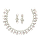 Rhodium-Plated Pink American Diamonds Studded Voguish Necklace & Earrings Jewellery Set