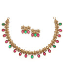 Gold-Plated Red & Green Cubic Zirconia Studded Floral Shaped Jewellery Set