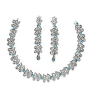 Rhodium Plated Vine Motif Blue Cubic Zirconia Ethnic Necklace Jewellery Set