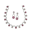 Silver-Plated Pink & White Cubic Zirconia Studded Flower Shaped Necklace with Earrings Jewellery Set