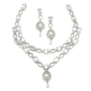 Rhodium-Plated White American Diamond Studded Abstract Necklace & Earrings Jewellery Set
