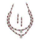 Rhodium-Plated Red American Diamond Studded Star Shaped Layered Necklace & Earrings Jewellery Set