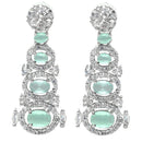 Rhodium-Plated Sea Green American Diamond studded Quirky Shaped Drop Earrings