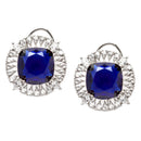 Rhodium-Plated Navy Blue & White American Diamond studded Contemporary Round Stud Earrings