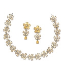 Rhodium-Plated Yellow American Diamonds Studded Floral Necklace & Earrings Jewellery Set