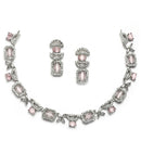 Rhodium-Plated Pink American Diamonds Studded Boxy Necklace & Earrings Jewellery Set