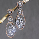 Rose Gold-Plated Gunmetal Toned White American Diamond studded Oval & Quirky Shaped Drop Earrings