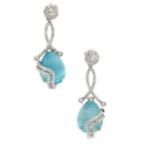 Rhodium-Plated Sky Blue & White American Diamond studded Trardrop Shaped Drop Earrings