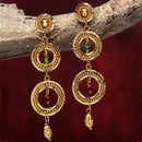 Gold-Plated Red & Green Cubic Zirconia studded Circular Shaped Drop Earrings