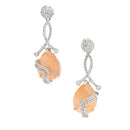 Rhodium-Plated Orange & White American Diamond studded Trardrop Shaped Drop Earrings