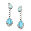 Rhodium-Plated Sky Blue & White American Diamond studded Teardrop Shaped Classic Drop Earrings