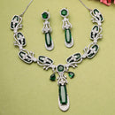 Rhodium Plated Silver Toned Emerald American Diamond Studded Necklace Set