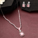 Rhodium Plated Silver Toned Pink American Diamond Studded Jewellery Set
