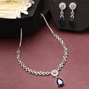 Rhodium Plated Royal Blue White American Diamond Stone Studded Jewellery Set