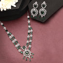 Rhodium Plated Silver Toned Emerald Green American Diamond Stone Studded Jewellery Set