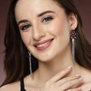 Rhodium Plated Silver Toned with Red American Diamond Dangler Earrings