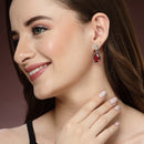 Rhodium Plated Silver Tone with Red American Diamond Small Drop Earrings