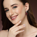 Rhodium Plated Silver Tone with Red American Diamond Small Drop Earrings