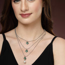Oxidized Pearl & Green Stone Studded 3 Layered Necklace