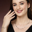 Rhodium Plated with Delicate Leaf & White Cubic Zirconia Studded Jewellery  Set