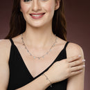 Rhodium Plated with Delicate Leaf & White Cubic Zirconia Studded Jewellery  Set