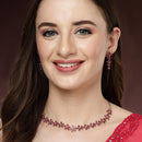 Rhodium Plated Silver Toned Pink American Diamond Studded Necklace Set