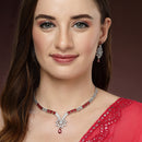 Rhodium Plated Silver Toned  Red American Diamond Studded Jewellery Set