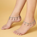 Rhodium Plated Silver Toned Red & Green Cubic Zirconia Stone Studded Charm Anklets