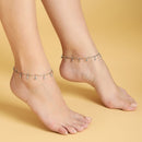 Rhodium Plated Silver Toned Leaf Red Cubic Zirconia Stone Studded Anklets