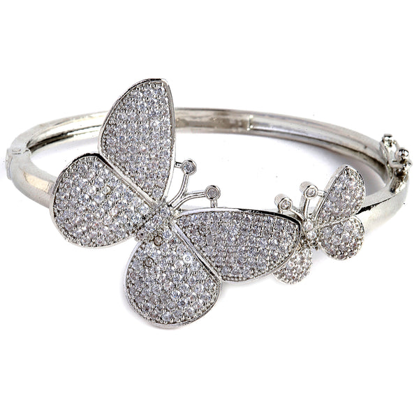 Rhodium-Plated Silver Toned White American Diamond Studded Kada Bracelet
