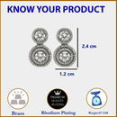 Rhodium Plated Round Halo White American Diamond Contemporary Drop Earrings