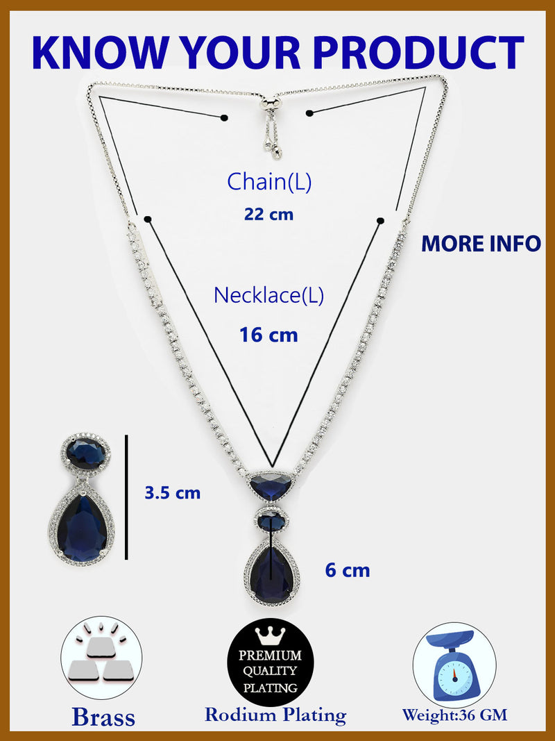 Rhodium Plated Triangular & Teardrop Shaped American Diamond Studded Necklace Set