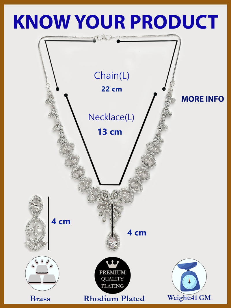 Rhodium Plated with White American Diamond Studded Ladymania Design Necklace Set