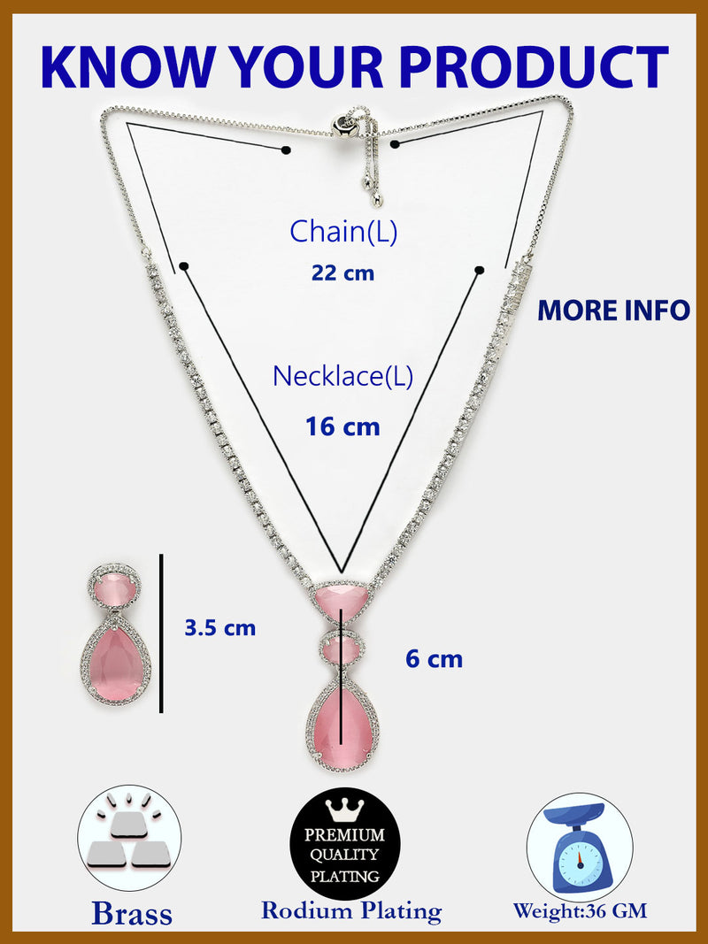 Rhodium Plated Triangular & Teardrop Shaped American Diamond Studded Necklace Set