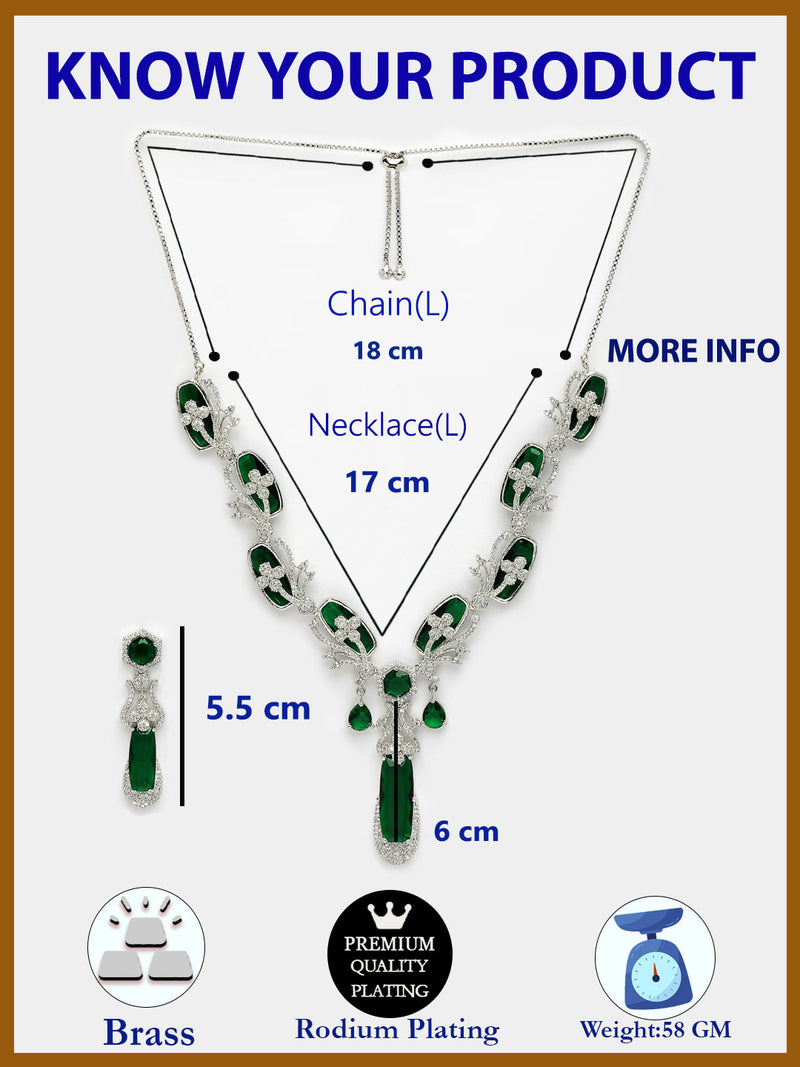 Rhodium Plated with Elegant Green American Diamond Studded Necklace Set