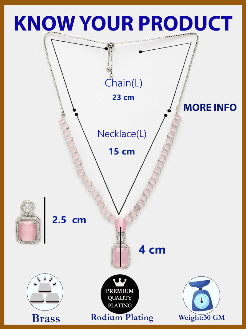 Rhodium Plated with Unique Design Necklace & Pink American Diamond Studded Necklace Set