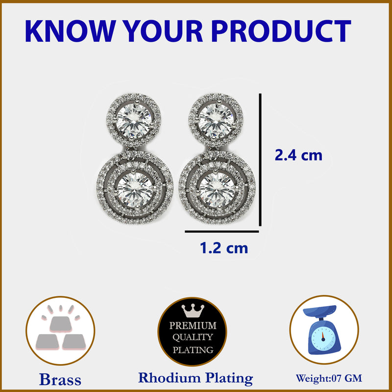 Rhodium Plated Silver Toned with Round American Diamond Small Drop earrings