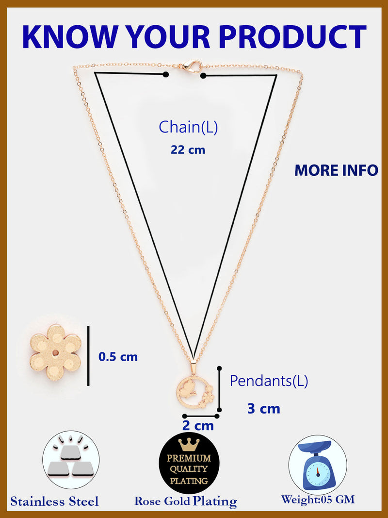 Rose Gold Plated with Circular & Floral design Stainless Steel Pendent Set