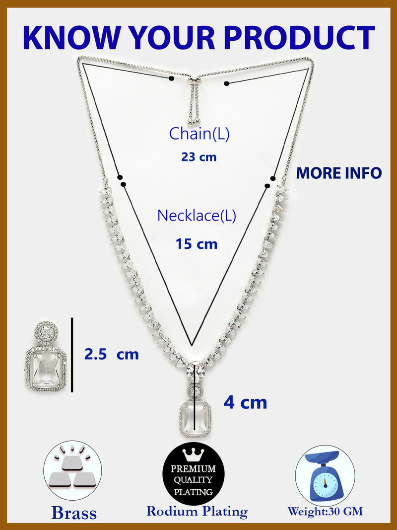 Rhodium Plated with Unique Design Necklace & White American Diamond Studded Necklace Set