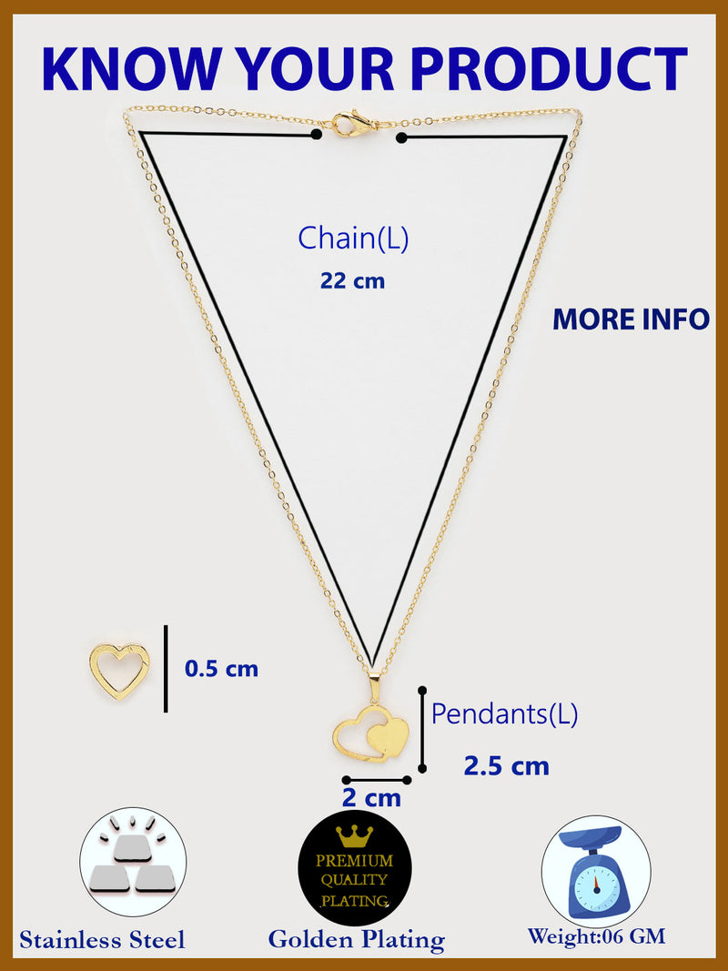 Gold Plated with Thin Chain & Dual Heart Design Stainless Steel Pendent Set