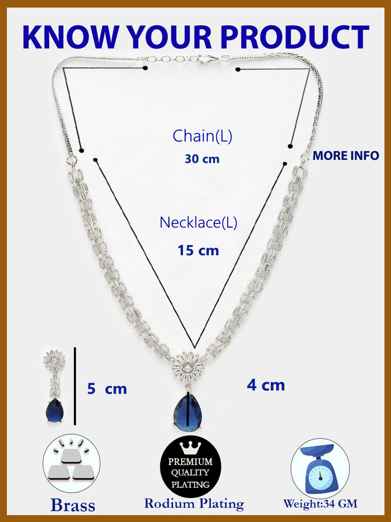 Rhodium Plated with Blue & White AD Stone Studded Necklace Set