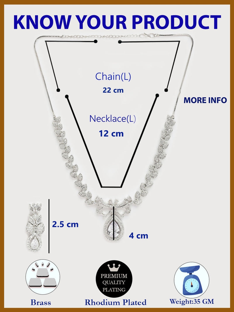 Rhodium Plated Silver Toned Teardrop American Diamond Jewellery Set